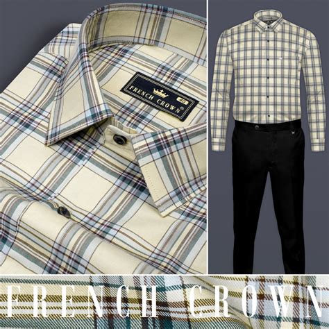 Periglacial Cream Formal Checks-Plaid Premium Cotton Shirt For Men