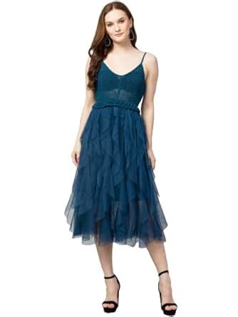 Buy Bitsy Owl Women Crochet Solid Mesh Dress (Small, Dark Blue) at ...