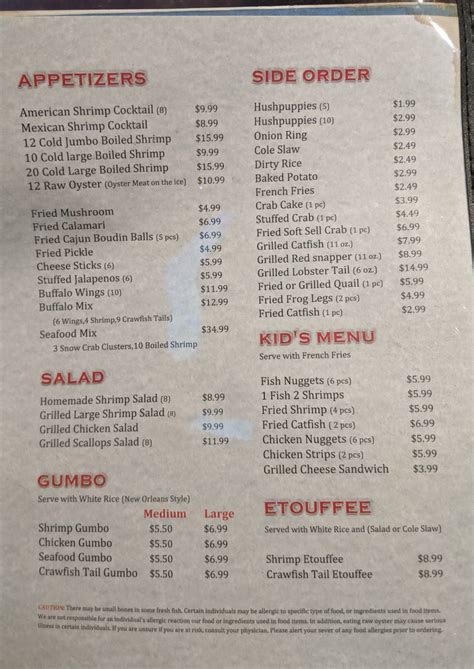Menu at Lake Jackson Seafood restaurant, Gun Barrel City