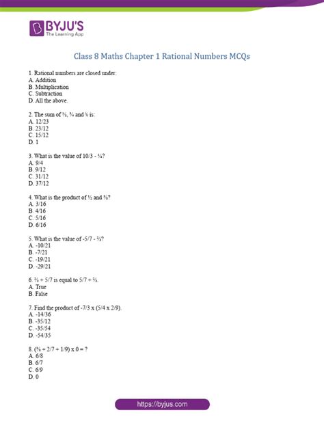 Math Chapter 1 Class 8 Revision Test 的图像结果