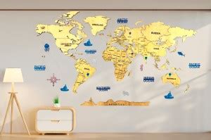ELK 3D Wooden World Map Home Wall Décor Metallic Color Price in India ...