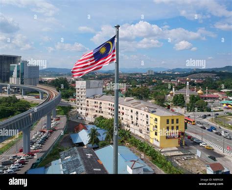 General view of the city of Kuala Lumpur, capital of Malaysia. Flag of ...
