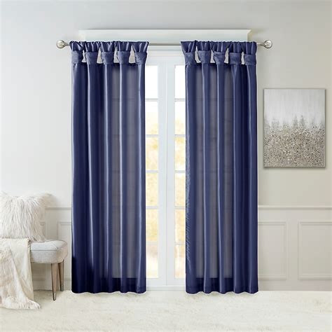 Madison Park 84-in Navy Interlined Top Tab Single Curtain Panel MP40 ...
