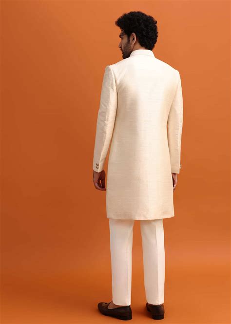 Buy White Cut Work Embroidered Sherwani For Men| KALKI Fashion India