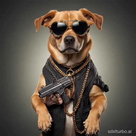 Gangsta Dog with Golden Chains and Gun | SDXL Free Online