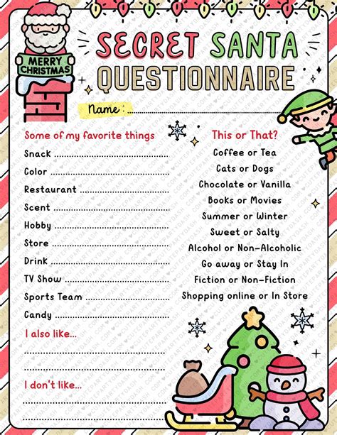 Free printable secret santa questionnaire form pdf, Download Free ...