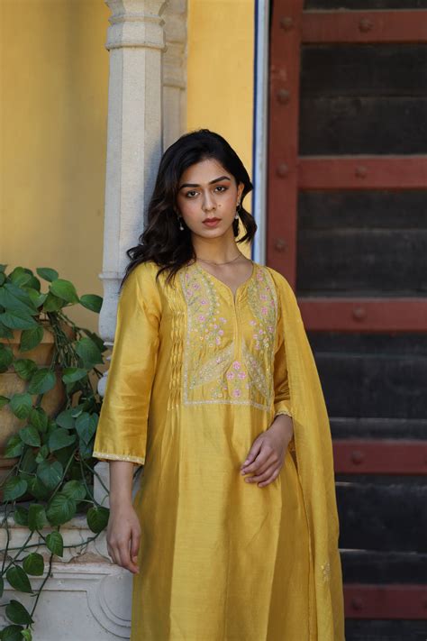 Mustard half Lily yoke Suit set – TATWA