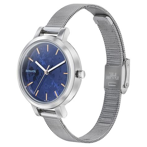 Buy Online Sonata Silver Lining Blue Dial Women Watch With Stainless ...