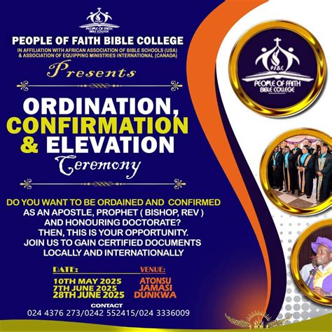 ORDINATION, CONFIRMATION AND ELEVATION CEREMONY – People of Faith Bible ...