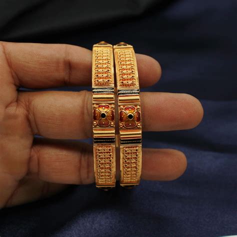22k Gold Bangle, 22k Yellow Gold Bracelet Pair, Indian Traditional ...