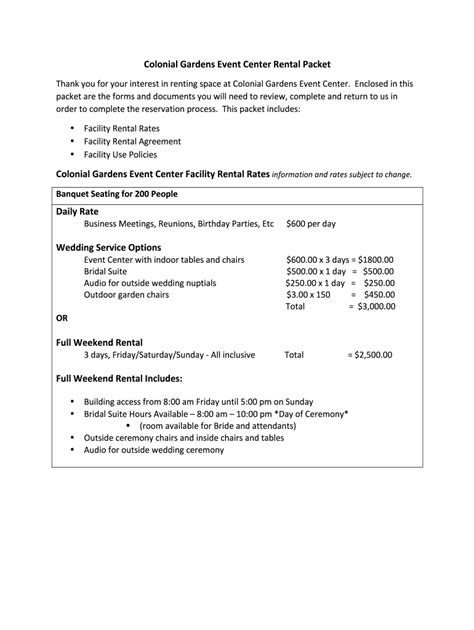 Fillable Online Colonial Gardens Event CenterRental Packet.docx Fax ...