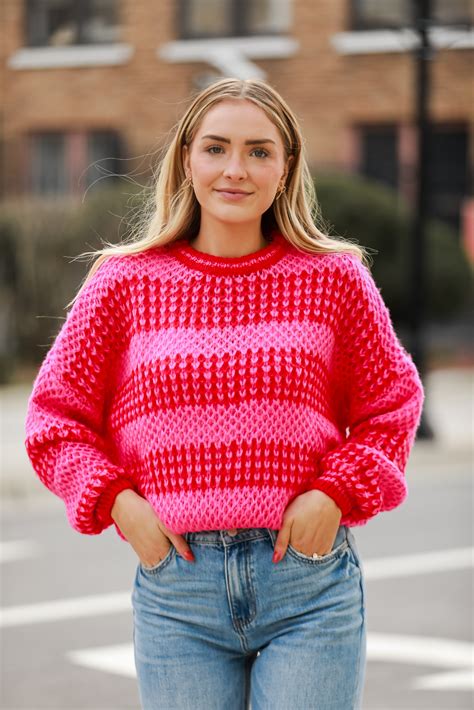 Cute Pink Striped Oversized Sweater | Cozy Sweaters | ShopDressUp ...