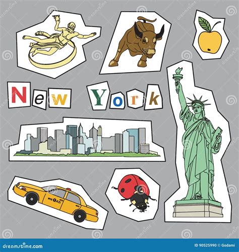 Set of New York icons stock vector. Illustration of taxi - 90525990