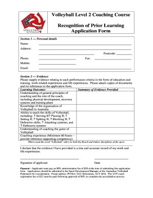 Fillable Online Coaching Level 2 RPL Fax Email Print - pdfFiller