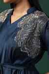 Buy Blue Crepe Sequins, Zari V-neck Floral Embroidered Draped Kurta ...