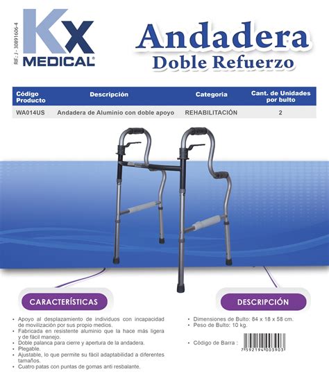 Andadera de aluminio con doble apoyo. – KXMEDICAL