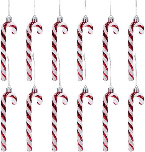 Naler Pack of 12 Christmas Glitter Plastic Candy Cane Tree Hanging ...