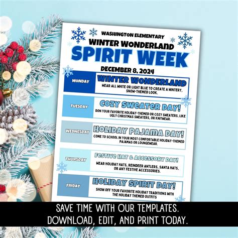Spirit Week Flyer, Itinerary Schedule, Winter Spirit Week, School ...
