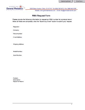 Fillable Online RMA Request Form - Welcome to General Photonics Fax ...