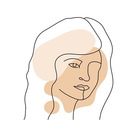 Simple line art woman face. Outline Person illustration on modern style ...
