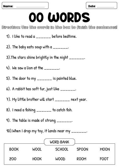 Phonics Oo Vocabulary Enhancement Sheet | Oo words, Phonics, Phonics ...
