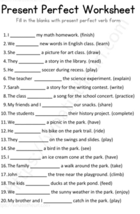Present Perfect Worksheet Fill in the blanks with present perfect verb ...