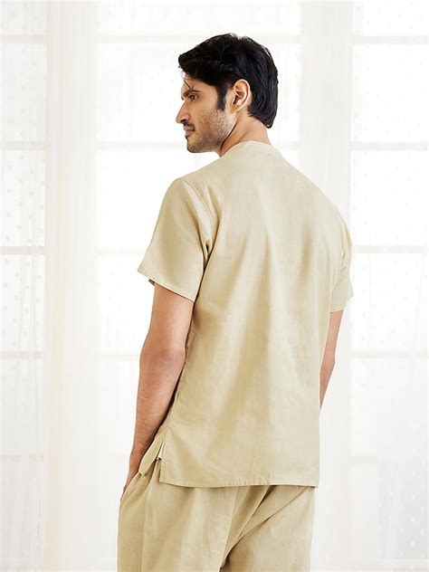 Men's Beige Cotton Short Kurta – vastramay