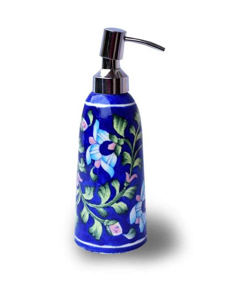 Decorative Handmade Blue Pottery Soap Dispenser – NEERJA INTERNATIONAL INC