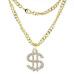 Buy CDANGE Gold Plated Crystal Dollar Sign Pendant Necklace Gangster ...