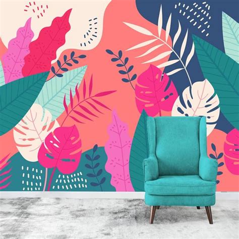 Tropical Leaves Splendor: Vibrant Wallpaper at Material Depot in Bengaluru