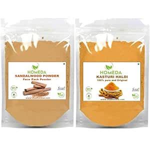Homeda Pure Sandalwood and Kasturi Haldi Powder (100 grams each, 200g ...