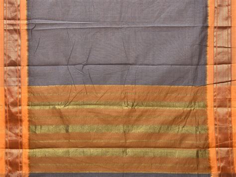 Grey and Mustard Bamboo Cotton Plain Saree with Zari Border Design bc0 ...