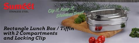 Buy Sumeet Stainless Steel Rectangle Lunch Box/Tiffin with with 2 ...