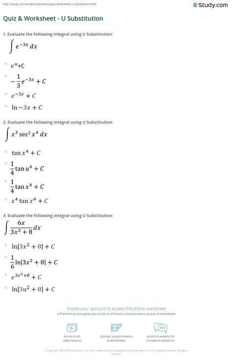 Image result for Definite Integral U-Substitution Practice Problems