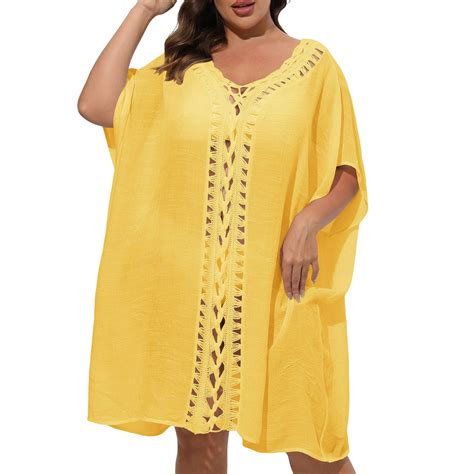 Fsqjgq Plus Size Swimsuit Coverups for Women Half Sleeve Pullover Loose ...