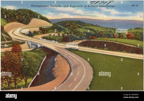 Pennsylvania Turnpike and approach of Belford Interchange , Roads, Tichnor Brothers Collection ...