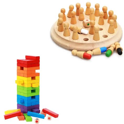 Buy Combo Pack of 2 in 1, Wooden Memory Chess and Wooden Multicolor ...