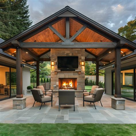 20+ Covered Patio Ideas Attached to House with Fireplace