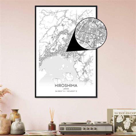 Hiroshima Japan Map Poster, Hiroshima City Road Wall Art Print - Custom ...