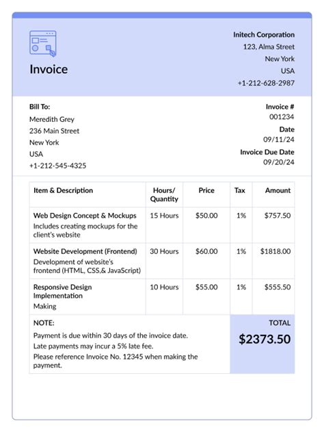 Image result for Web Development Invoice