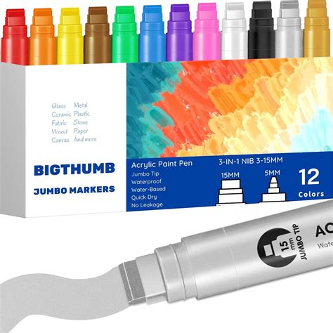 Jumbo Poster Markers Set: 12 Colors Large 15mm Wide Tip Permanent Ink ...