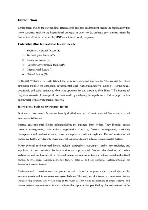 International Business Environment - Introduction Environment means the ...