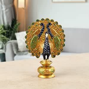 Buy SANDECO 6" Golden Amboz Resin Dancing Peacock Showpiece Figurine ...