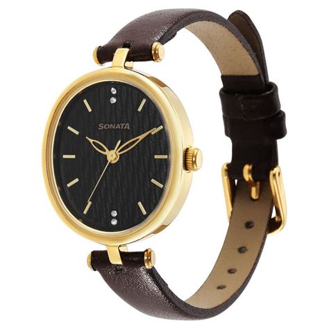 Buy Online Sonata Classic Gold Brown Dial Leather Strap Watch for Women ...