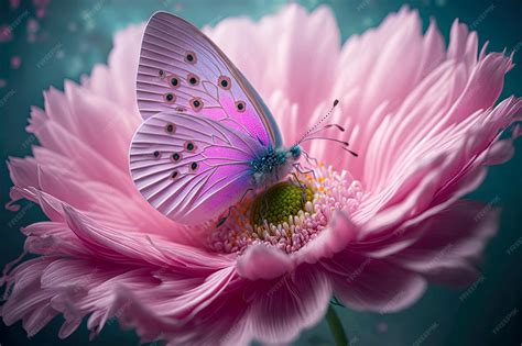 Premium Photo | Delicate pink flower with petals and butterfly at closeup