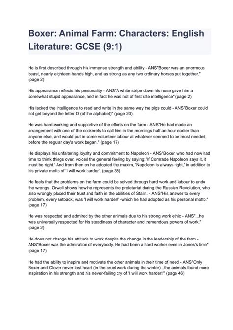 Boxer: Animal Farm: Characters: English Literature: GCSE (9:1) 2024/ ...