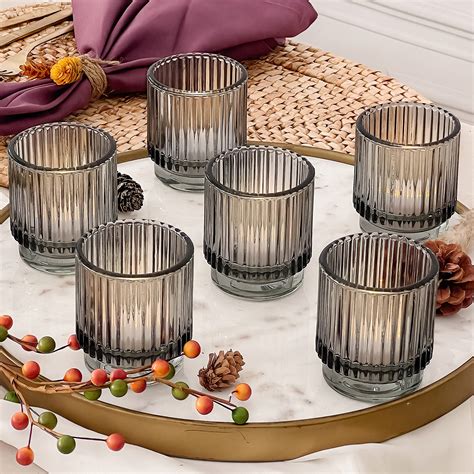 Amazon.com: Smoke Gray Vintage Ribbed Glass Tealight Votive Candle ...