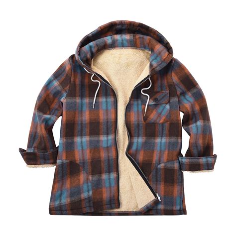 Men's Flannel Shirt Jacket Fuzzy Fleece Lined Long Sleeve Plaid Coat ...