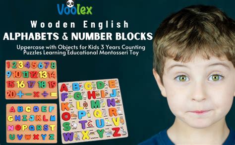 Voolex - Wooden English Alphabets and Number Blocks | Uppercase with ...