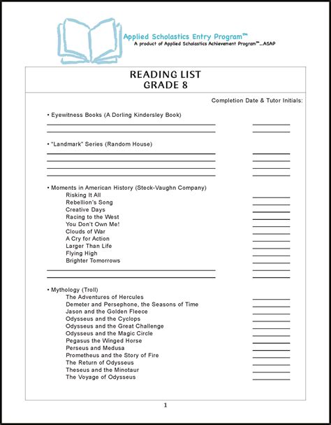 Reading List Grade 8 - Applied Scholastics Online